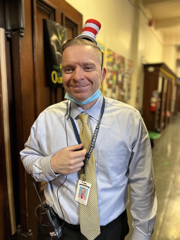 Assistant principal Mr. Mohr celebrates Dr. Seuss